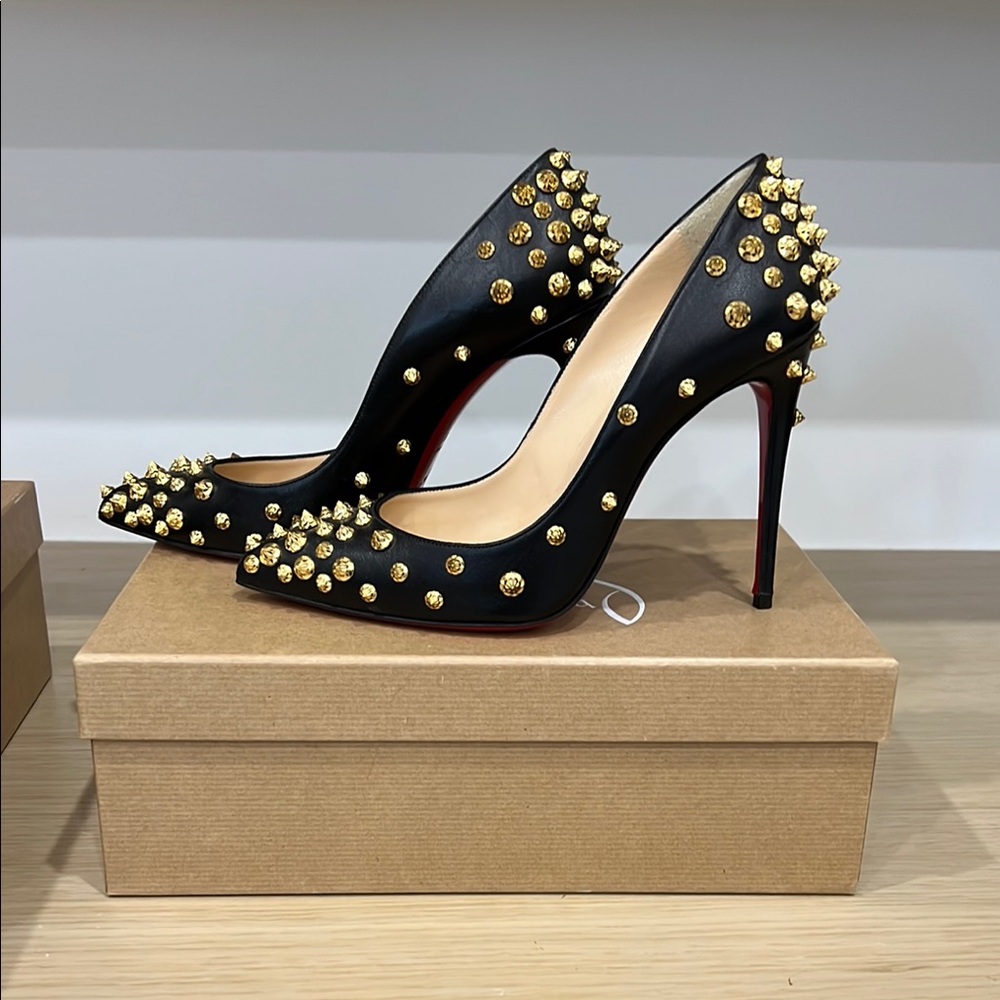 Christian Louboutin Black and Gold Studded Women's Shoes
